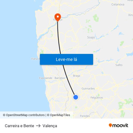 Carreira e Bente to Valença map
