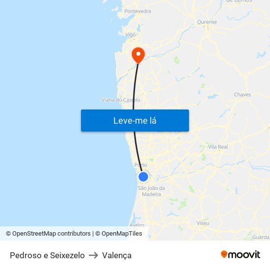 Pedroso e Seixezelo to Valença map