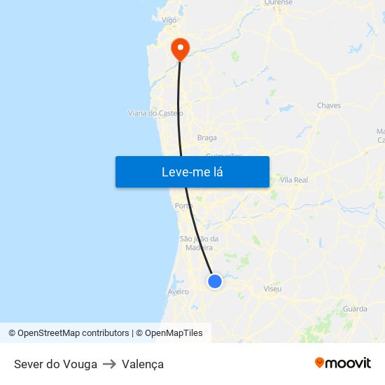 Sever do Vouga to Valença map