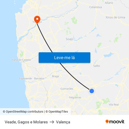 Veade, Gagos e Molares to Valença map
