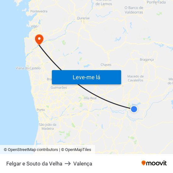 Felgar e Souto da Velha to Valença map