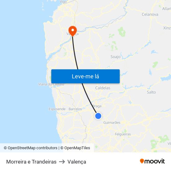 Morreira e Trandeiras to Valença map