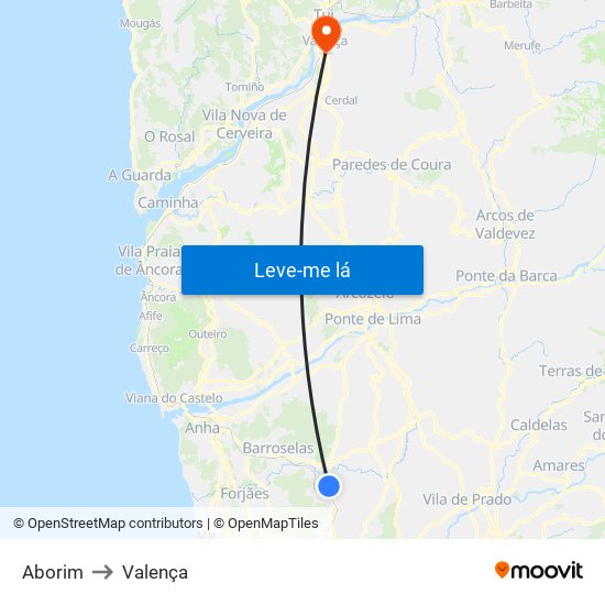 Aborim to Valença map