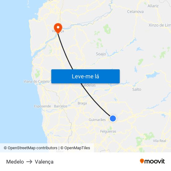 Medelo to Valença map