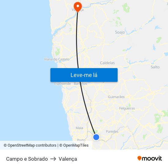 Campo e Sobrado to Valença map