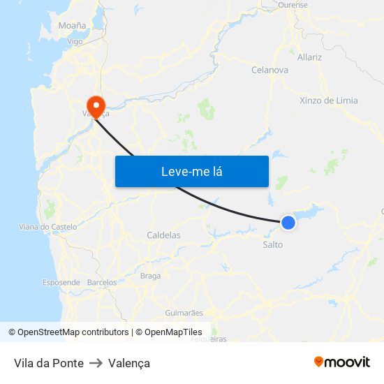 Vila da Ponte to Valença map