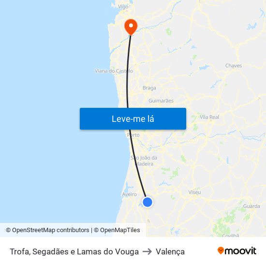 Trofa, Segadães e Lamas do Vouga to Valença map