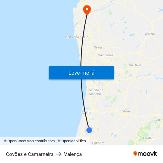 Covões e Camarneira to Valença map