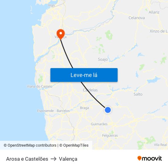 Arosa e Castelões to Valença map