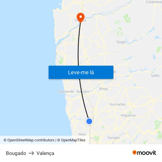 Bougado to Valença map