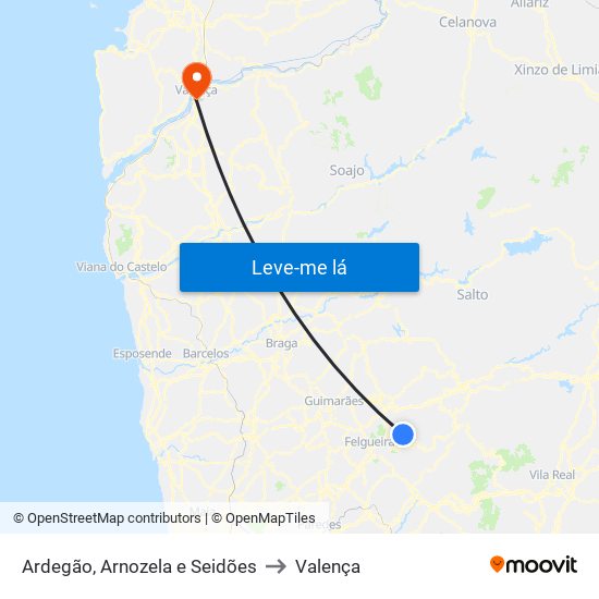 Ardegão, Arnozela e Seidões to Valença map