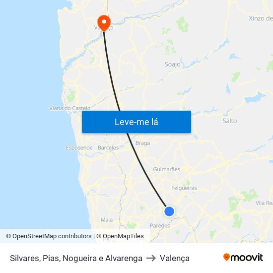 Silvares, Pias, Nogueira e Alvarenga to Valença map