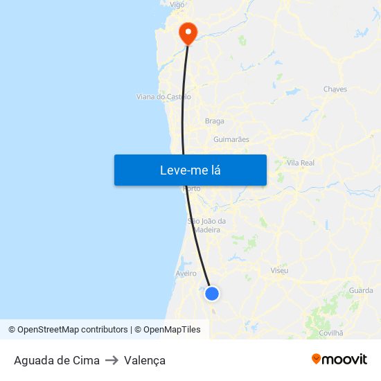 Aguada de Cima to Valença map