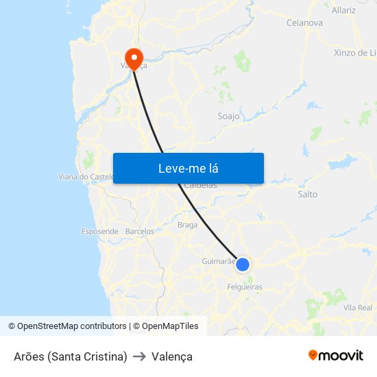 Arões (Santa Cristina) to Valença map