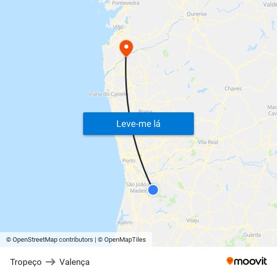 Tropeço to Valença map