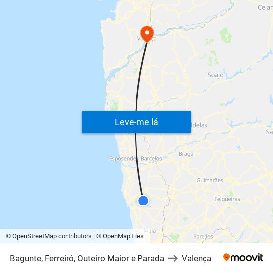 Bagunte, Ferreiró, Outeiro Maior e Parada to Valença map