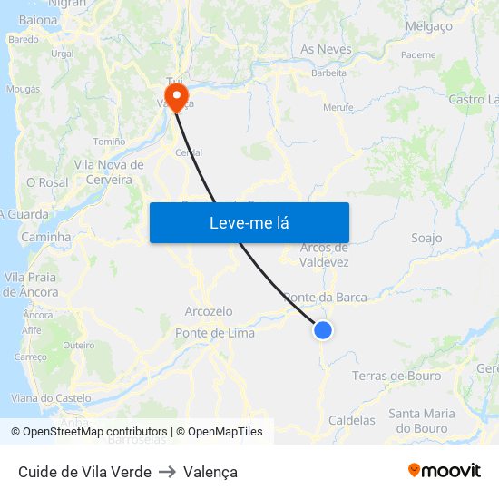 Cuide de Vila Verde to Valença map