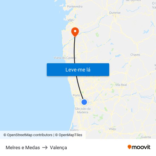 Melres e Medas to Valença map