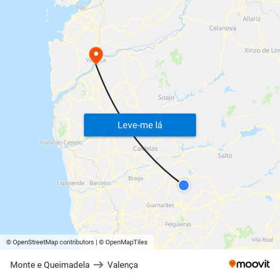 Monte e Queimadela to Valença map