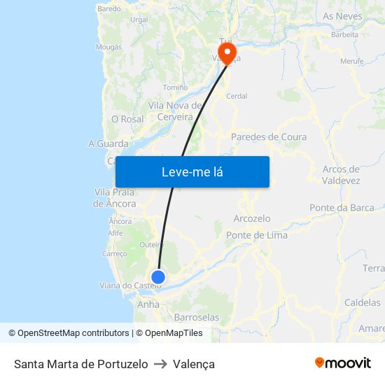 Santa Marta de Portuzelo to Valença map