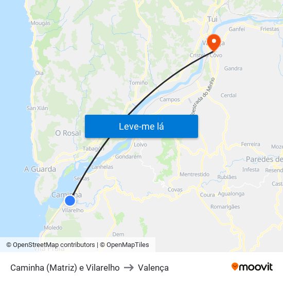 Caminha (Matriz) e Vilarelho to Valença map