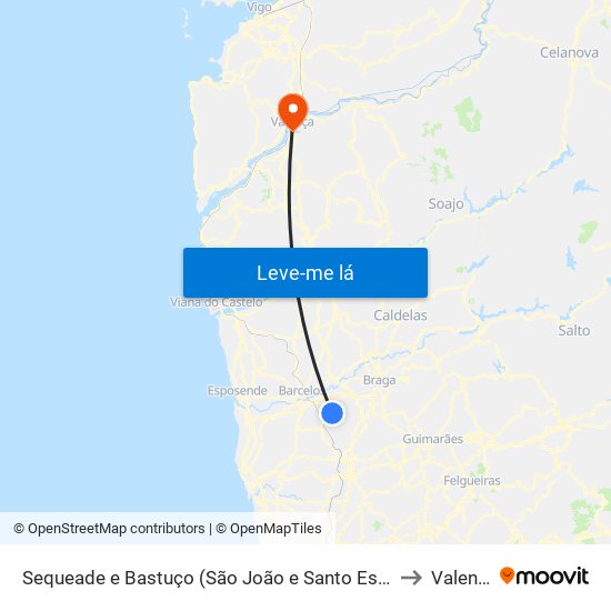 Sequeade e Bastuço (São João e Santo Estêvão) to Valença map