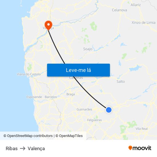 Ribas to Valença map