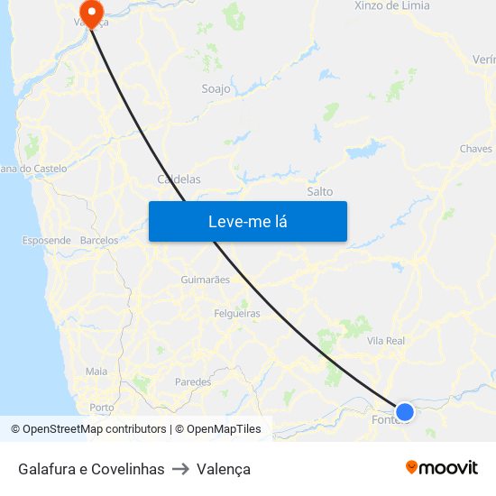Galafura e Covelinhas to Valença map
