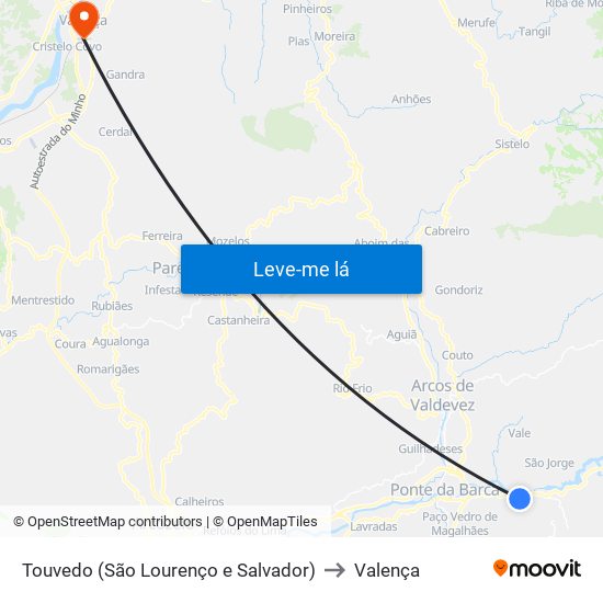 Touvedo (São Lourenço e Salvador) to Valença map