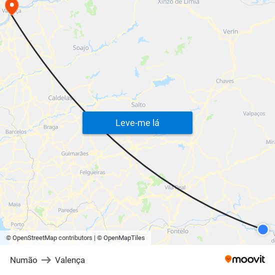 Numão to Valença map