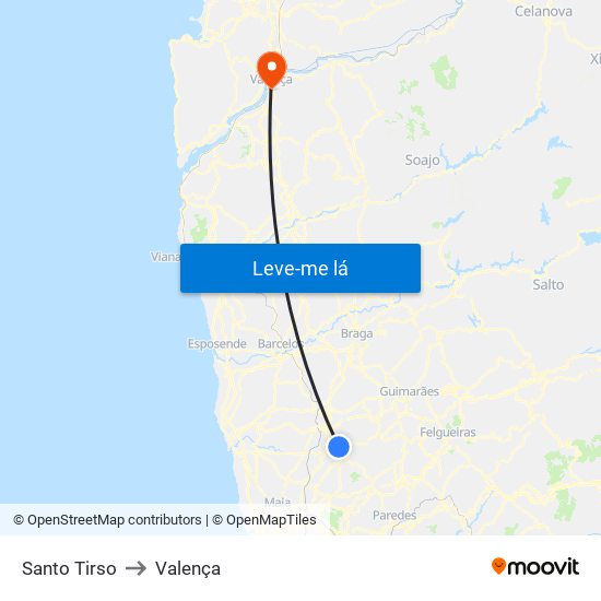 Santo Tirso to Valença map