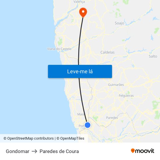 Gondomar to Paredes de Coura map
