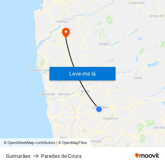 Guimarães to Paredes de Coura map