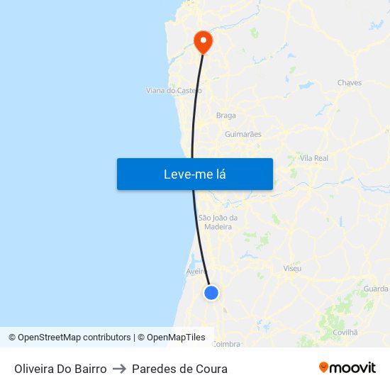 Oliveira Do Bairro to Paredes de Coura map