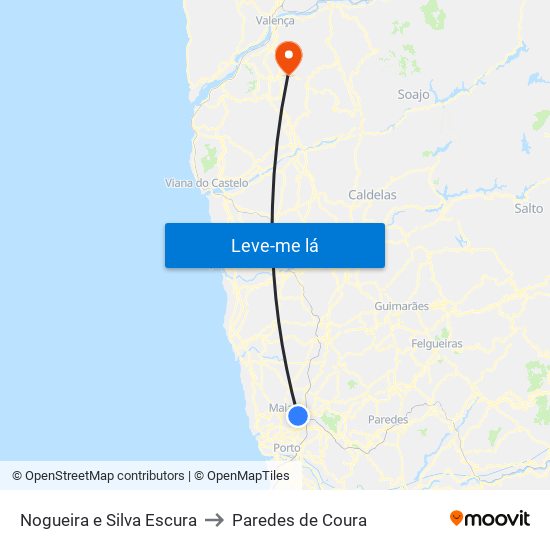 Nogueira e Silva Escura to Paredes de Coura map