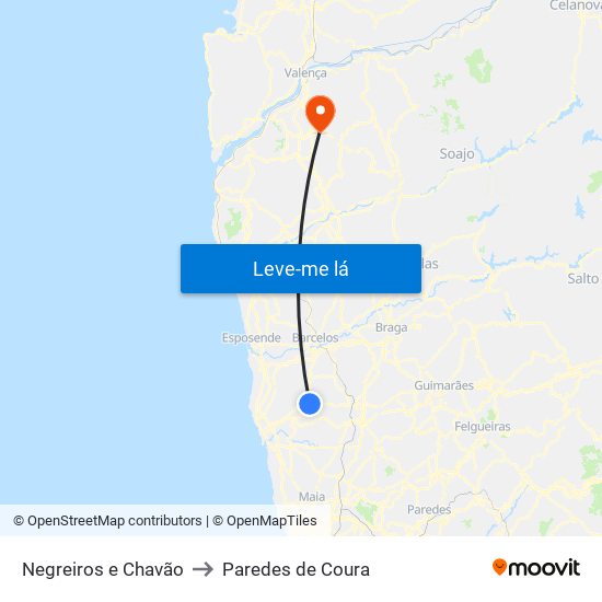 Negreiros e Chavão to Paredes de Coura map