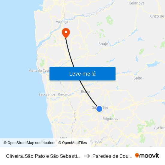 Oliveira, São Paio e São Sebastião to Paredes de Coura map