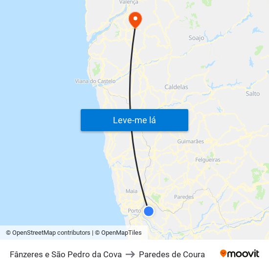 Fânzeres e São Pedro da Cova to Paredes de Coura map