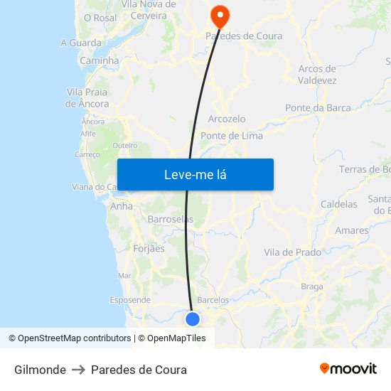 Gilmonde to Paredes de Coura map
