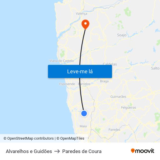 Alvarelhos e Guidões to Paredes de Coura map