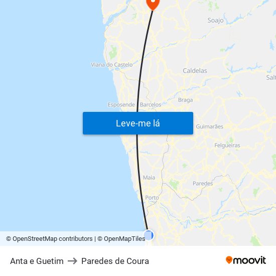 Anta e Guetim to Paredes de Coura map
