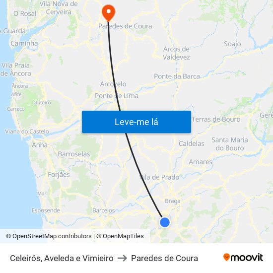 Celeirós, Aveleda e Vimieiro to Paredes de Coura map