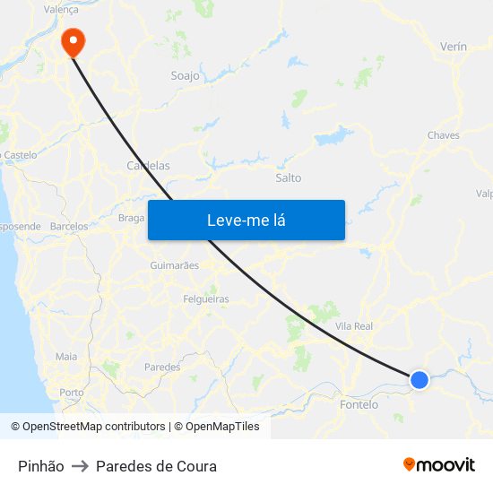 Pinhão to Paredes de Coura map