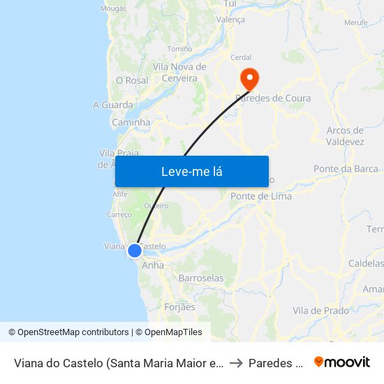 Viana do Castelo (Santa Maria Maior e Monserrate) e Meadela to Paredes de Coura map