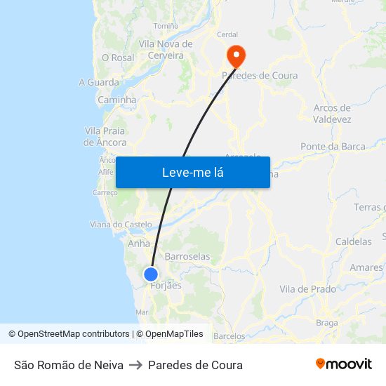 São Romão de Neiva to Paredes de Coura map