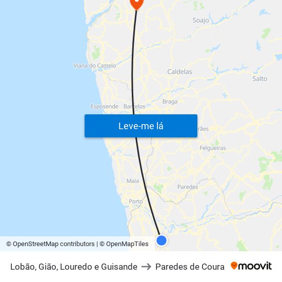 Lobão, Gião, Louredo e Guisande to Paredes de Coura map