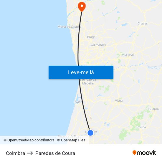 Coimbra to Paredes de Coura map