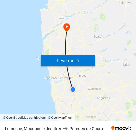 Lemenhe, Mouquim e Jesufrei to Paredes de Coura map