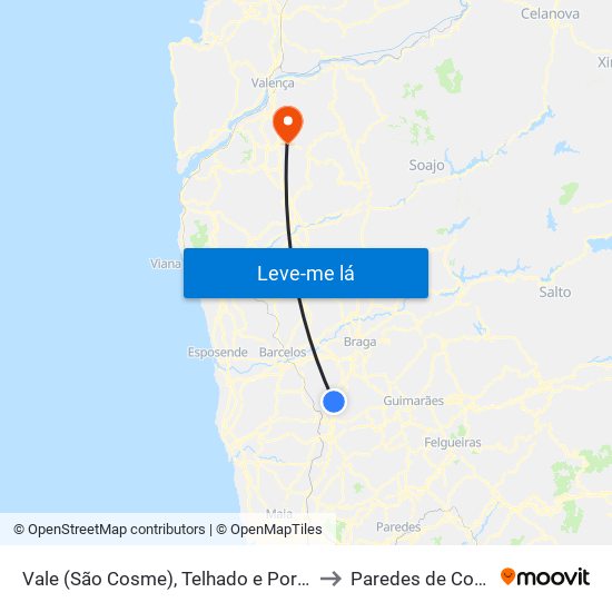 Vale (São Cosme), Telhado e Portela to Paredes de Coura map