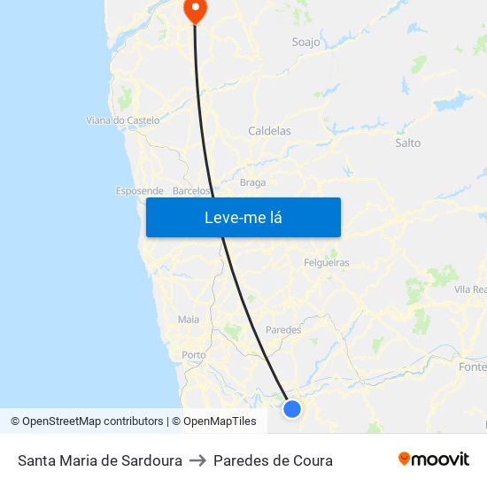 Santa Maria de Sardoura to Paredes de Coura map